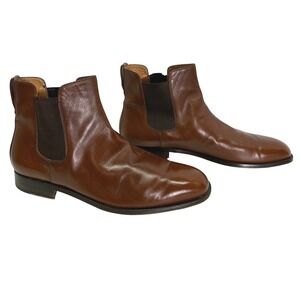 Salvatore Ferragamo Mens Brown Leather Chelsea Boots Size 10.5 D Made in Italy